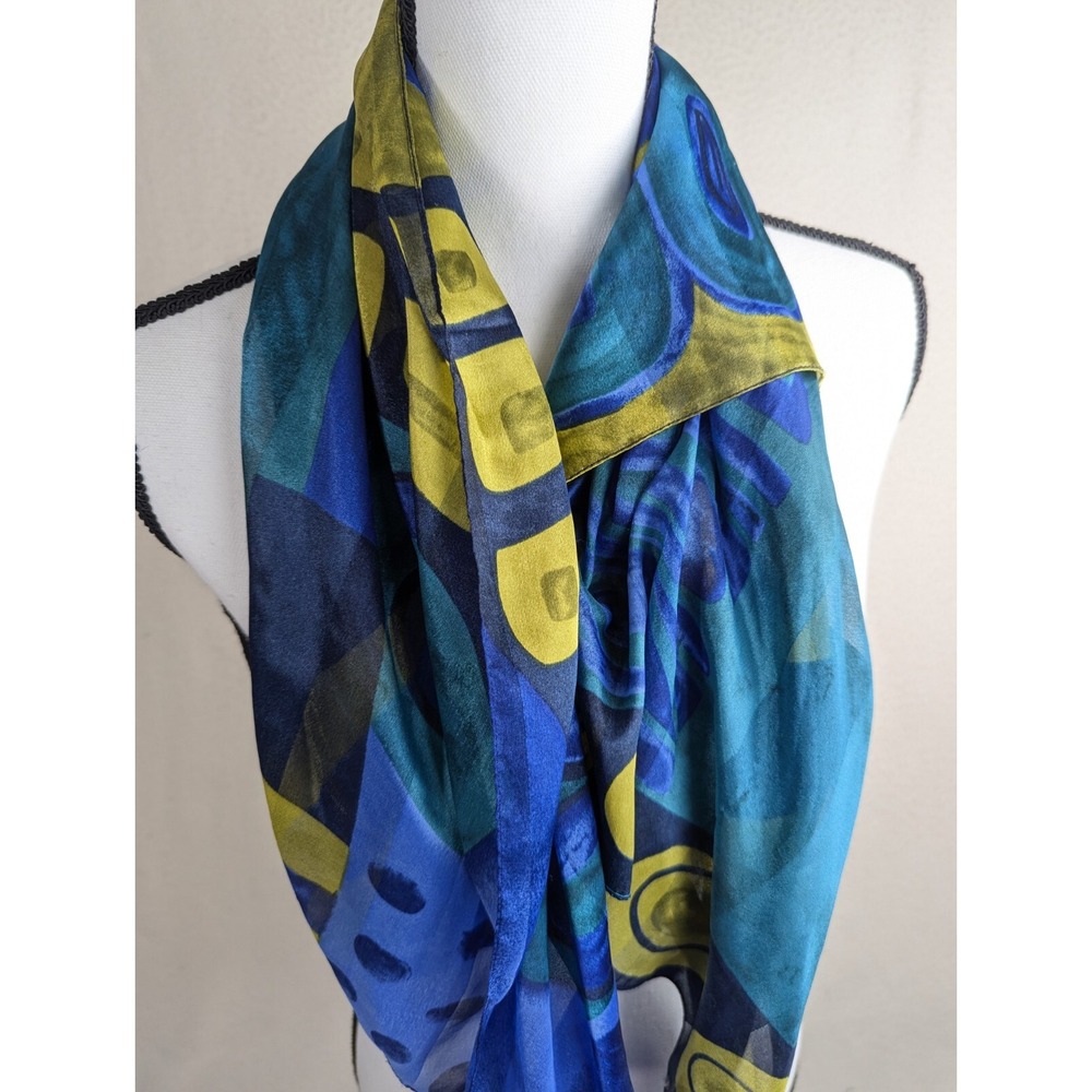 Volvo Scarf Poly Made In‎ Italy Blue Yellow Square 33x35 Artsy Geometric - Picture 3 of 6